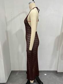 Women's New Summer Spaghetti Strap Off-Shoulder Bohemian Style Dress, Elegant, Perfect For Dates, Beach And Vacation - Coffee Brown - View 6