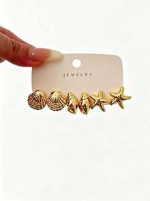 6/18 pièces Ensemble de boucles d'oreilles fleuries en métal doré géométrique à la mode, ensemble de boucles d'oreilles à la mode pour femmes, convient pour un port quotidien (matériau CCB léger, sans décoloration/fatigue auriculaire) - Doré - Voir 11
