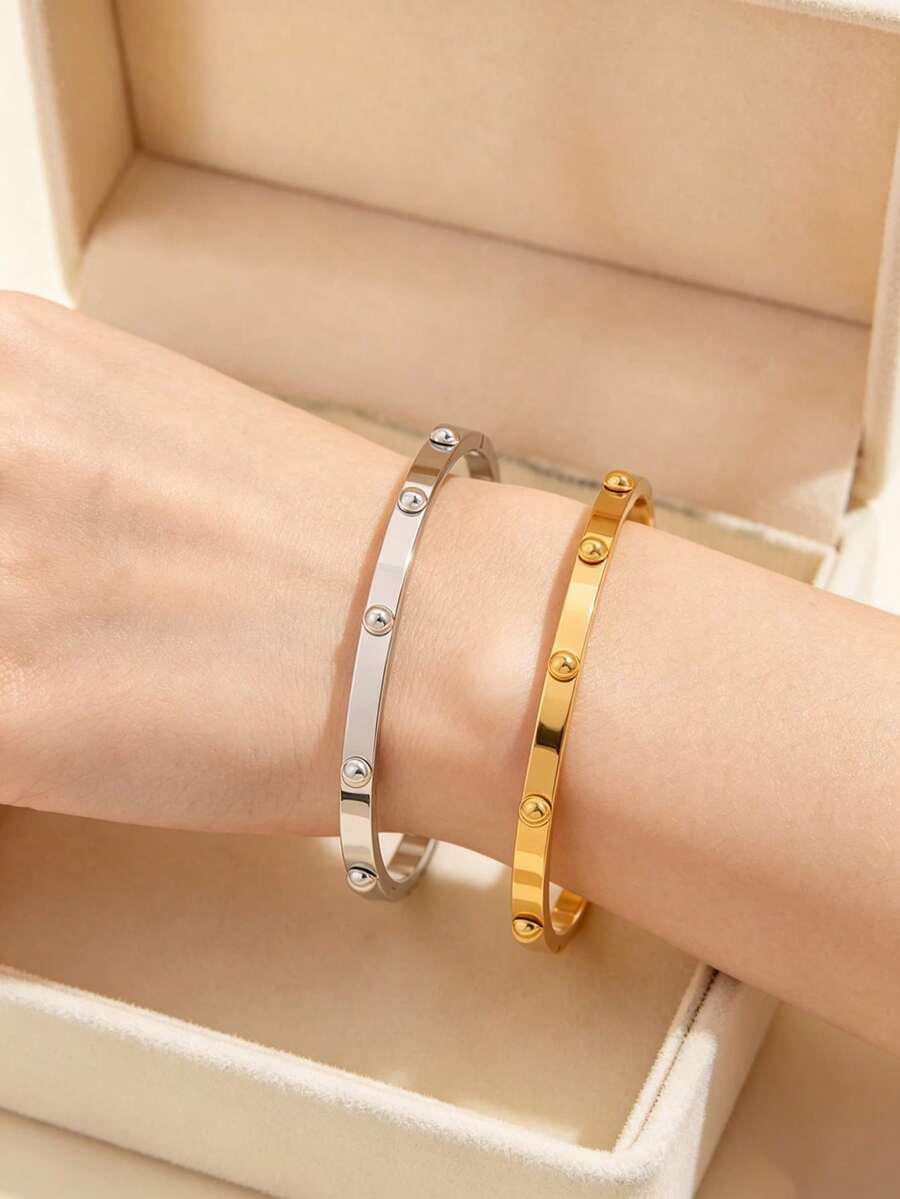 1pc 304 Stainless Steel Gold Color Bracelet, Elegant & Fashionable, Non-Fading, Minimalist Design, Suitable As Gift For Women - Spherical Bracelet - View 1