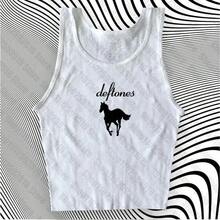 2026Camiseta corta estilo Y2K con letras estéticas de caballo, chaleco de manga corta, camisetas, ropa de calle Harajuku, tirantes, ropa de mujer, camisa emo - Blanco - Ver 1