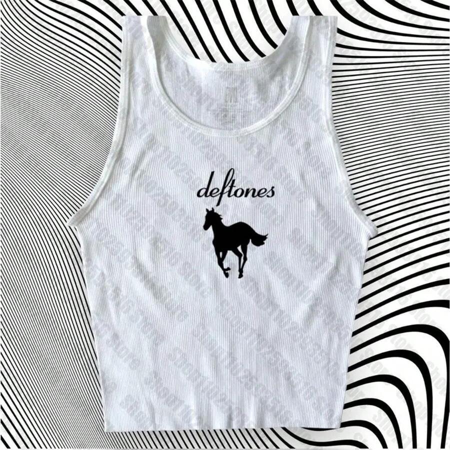 2026Camiseta corta estilo Y2K con letras estéticas de caballo, chaleco de manga corta, camisetas, ropa de calle Harajuku, tirantes, ropa de mujer, camisa emo - Blanco - Ver 1