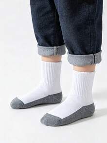 5pairs Kids/Student Contrast Color Crew Socks, Elastic Sports Socks In Black, White, Gray For All Seasons, For Boys - Multicolor - View 6