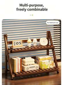 1pc Bamboo Foldable Wall-Mounted Storage Rack, Bamboo Collapsible Storage Shelf, Bedroom Storage, Kitchen Accessories, Kitchen Organizer, Wedding Dessert Display Stand - Brown - View 10