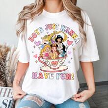 Disney Women's And Men's T-Shirts "Girls Just Wanna Have Fun" Oversized T-Shirts, 100% Cotton Retro Short-Sleeved Casual Shirts, And Graphic Printing T-Shirts For Bestie Travel Outfits. - White - View 1