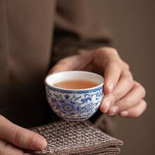 1/2/3/6個裝復古陶瓷杯 主泡杯 家用陶瓷功夫茶具茶杯 - 青花纏枝蓮--圓滿杯 - 查看 6