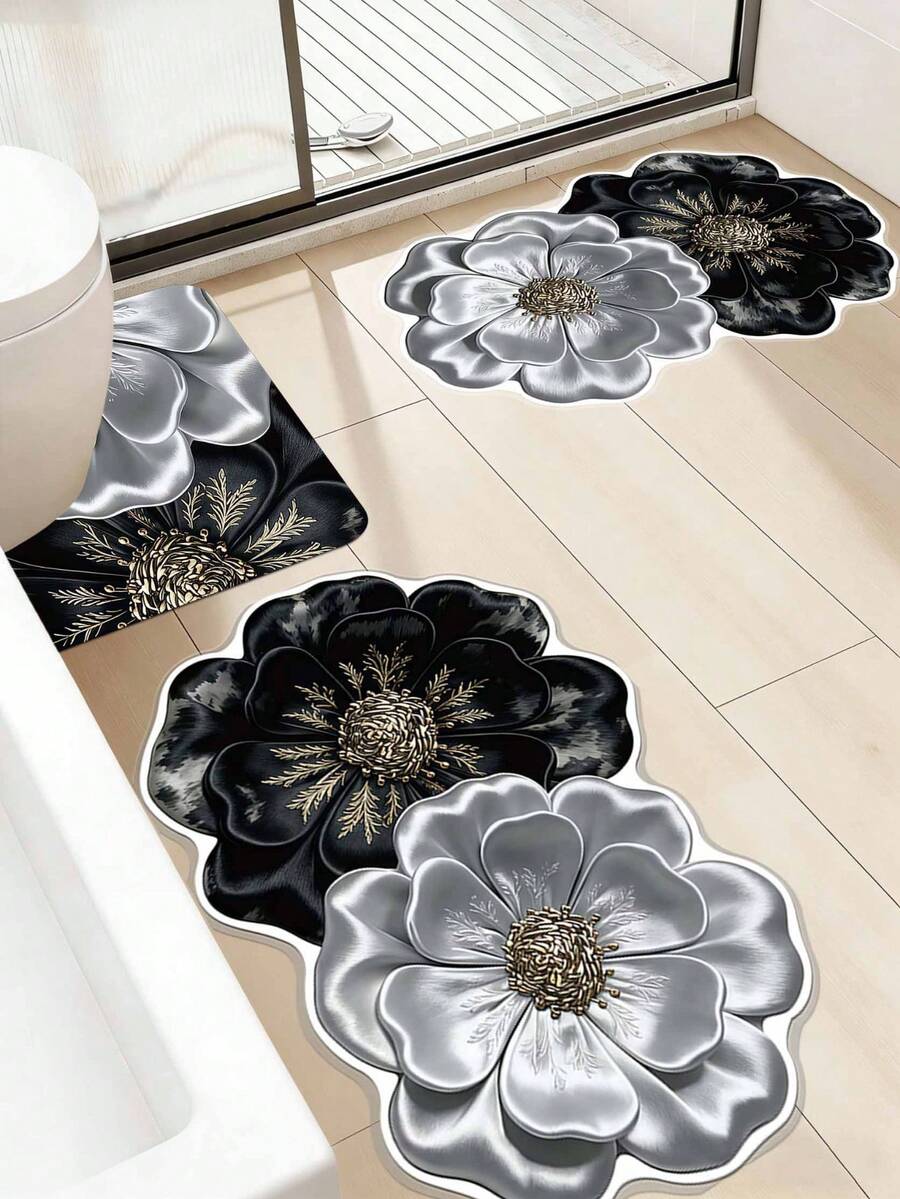 1 pieza/2 piezas/3 piezas Alfombra decorativa con patrón de flor dorada, decoración de habitación, alfombra de baño, felpudo, alfombra pequeña, alfombra, decoración del hogar, alfombra de área, alfombra de exterior, alfombra de dormitorio, alfombra lavable - Multicolor 17 - Ver 1