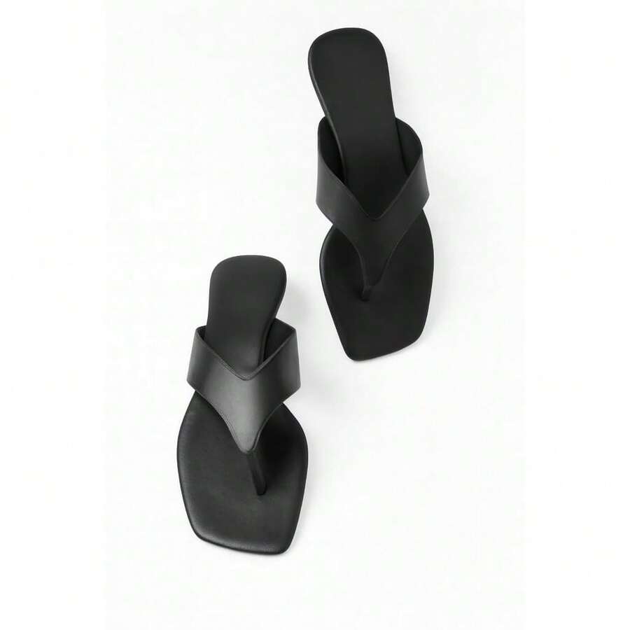 Women's Flat Sandal, Basic Everyday Comfortable, Faux Leather - 黑色 - 查看 1