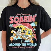 Disney Women's And Men's T-Shirts Vintage Global Soaring Character Oversized T-Shirts, 100% Cotton Retro Short-Sleeved Casual Shirts, And Graphic Printing T-Shirts For Wonderful Disneyland Travel Outfits - 黑色 - 查看 1
