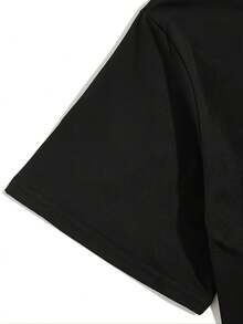 Camiseta de Cuello Redondo con Estampado de Letras Arcoíris para Primavera y Verano - Negro - Ver 3