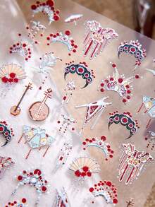 Pegatinas de uñas con diseño de fénix y corona estilo chino con efecto láser dorado, estilo Ins. Pegatinas de uñas de dibujos animados divertidas, con efecto 5D en relieve, tema exquisito, fácil decoración de uñas DIY, regalos para fiestas, pegatinas para decorar vasos y teléfonos - Multicolor - Ver 5