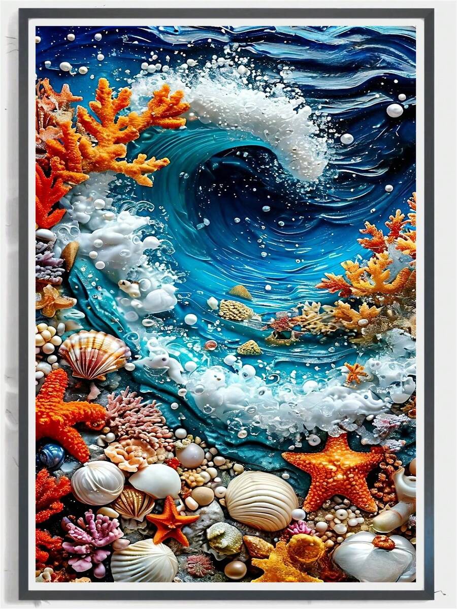 1pc Diamond Art Set, Wave Shell Pattern, 5D Diamond Painting Kit, Gift Diamond Mosaic, Suitable For Adult Beginners Stress Relief Handmade Diamond, Diamond Art Set Round Full Diamond, Dot Diamond DIY, Birthday Gift, Perfect For Home Decor And Room Wall Decor