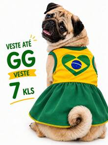 Roupa pet vestido de malha Brasil dry copa do mundo fofinho fresquinho verão para cachorras e gatas - Verde - Visão 10