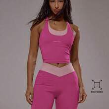 Sport Parte superior activa con espalda cruzada y capas, conjunto activo de actividad, entrenamiento, gimnasio, pilates, fitness, uso diario casual, atuendo de primavera de cuarzo ahumado, verano, vacaciones, Y2K - Rosa - Ver 1