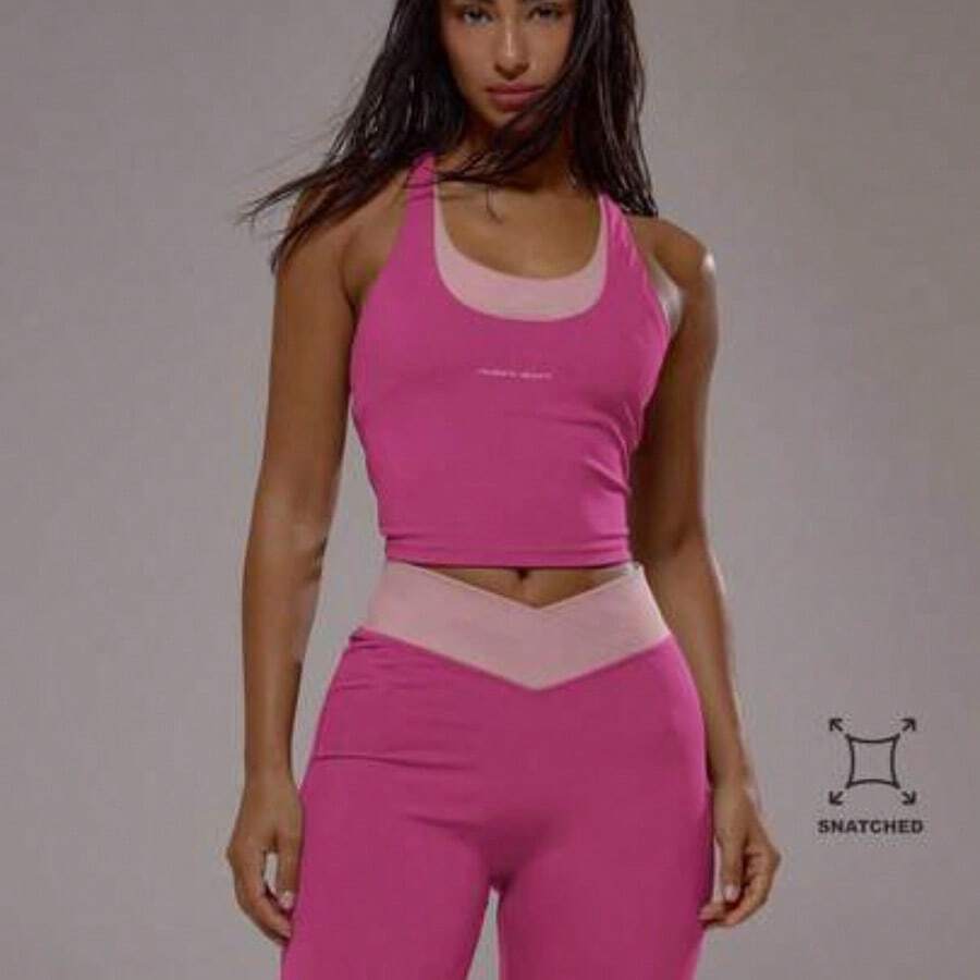 Sport Parte superior activa con espalda cruzada y capas, conjunto activo de actividad, entrenamiento, gimnasio, pilates, fitness, uso diario casual, atuendo de primavera de cuarzo ahumado, verano, vacaciones, Y2K - Rosa - Ver 1