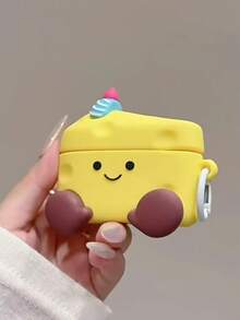 1pc Cute 3D Cheese Cake Silicone Headphone Case, Compatible With AirPod1/2/3/4/Pro, Shockproof Protective Cover With Keychain - Yellow - View 7