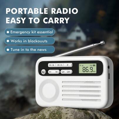 Hoparlörlü Mini FM Radyo, Kulaklık Girişli Kompakt Radyo, Şarj Edilebilir, İç Mekan, Dış Mekan ve Acil Durum Kullanımına Uygun, Hafif ve Taşınabilir, Cep veya Sırt Çantasına Yerleştirilebilir