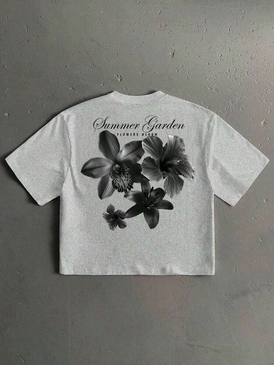 Camiseta de manga corta holgada y corta de talla estándar para hombre en color negro - Gris Claro - Ver 1