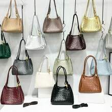 Bolso de mano de cuero genuino tejido a mano para mujer BV Bottega Bang Bang de Andiamo Clutch Campana 2026, nuevo modelo de bolso de hombro tejido a mano, bolso tipo cesta de mano, bolso cruzado de diseño exclusivo de alta gama, bolso de mano. - Café - Ver 1