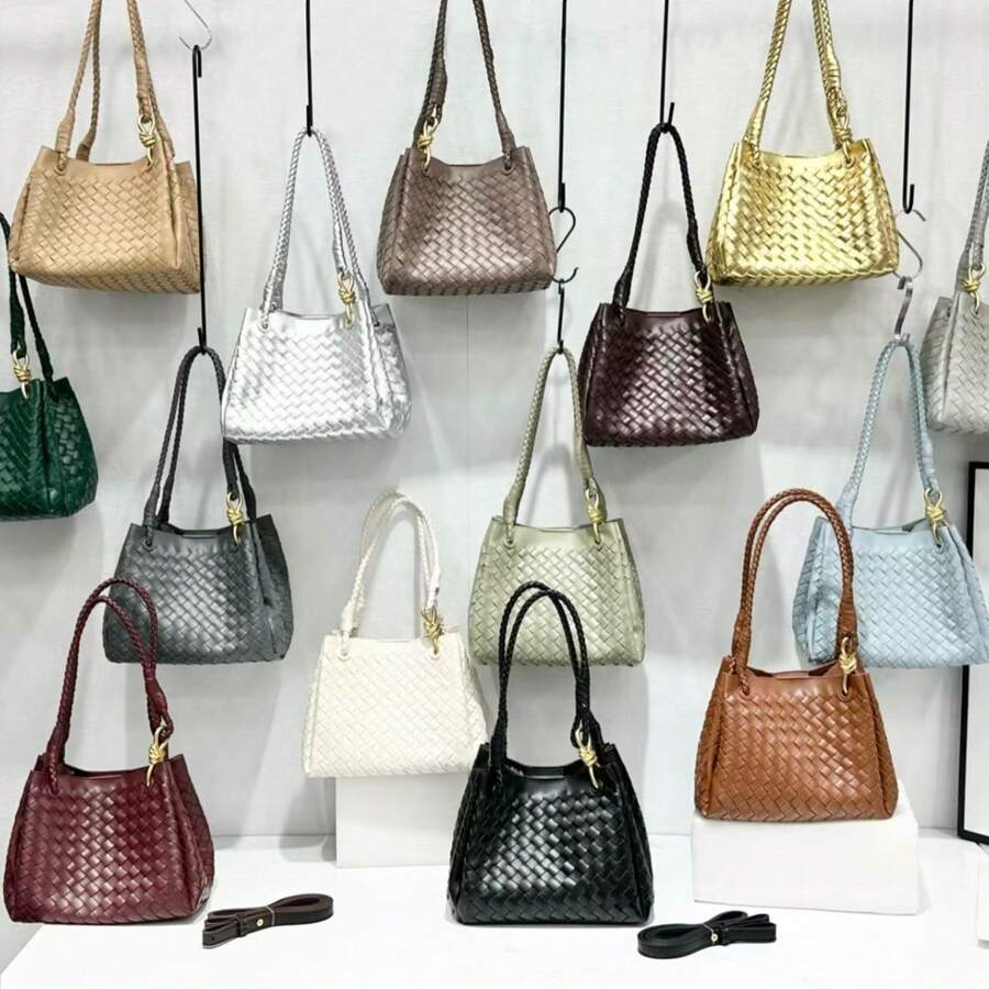 Bolso de mano de cuero genuino tejido a mano para mujer BV Bottega Bang Bang de Andiamo Clutch Campana 2026, nuevo modelo de bolso de hombro tejido a mano, bolso tipo cesta de mano, bolso cruzado de diseño exclusivo de alta gama, bolso de mano. - Café - Ver 1