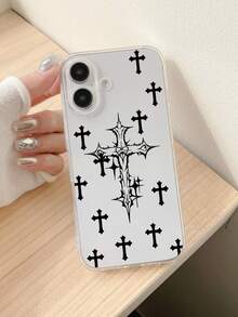 Gothic Style Dark Vintage Religious Symbol Cross Lens Protection Black Phone Case Compatible With Iphone&Galaxy - Multicolor - View 4