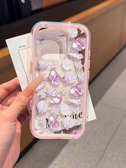 1 chiếc ốp lưng điện thoại chống sốc hai màu họa tiết vỏ sò hồng, chất liệu TPU, thích hợp làm quà tặng ngày lễ, tương thích với Apple 11 12 13 14 15 16 Pro/Pro Max/14 15 16 Plus/17, unisex