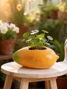 1/2pcs Creative Mango Shaped Resin Succulent Planter, Mini Plant Container, Cute Fruit Design Indoor Home Decor Flower Pot - Mango Mini Vase - View 11