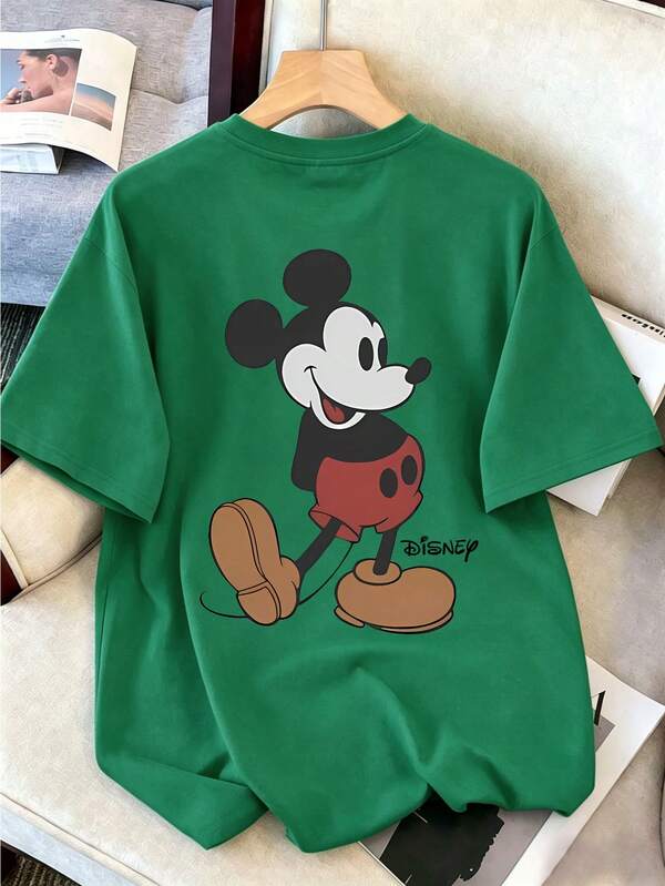  Disney 男款休閒T恤，手繪米老鼠與字母印花，適合戶外穿著，男款夏季上衣