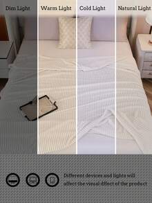 1 buah Selimut Lembut Bergaris, Ramah Kulit dan Nyaman, Cocok untuk Kamar Tidur dan Kamar Tamu, Dapat Dicuci dengan Mesin, Sepanjang Musim - Putih - View 9