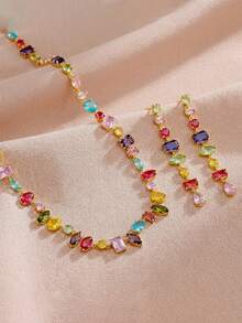rakol 3pcs/Set Gelang & Anting Tusuk Geometris Warna-warni Minimalis Lucu untuk Wanita, Pemakaian Sehari-hari, Hadiah untuk Teman - Mengatur - View 2