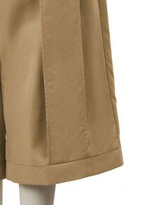 1pc Women's Fashionable Casual Solid Color Wide Leg Capri Pants, Comfortable Casual Patchwork Design, Wide Leg Pants Suit For Daily Commute & Work, Spring/Summer - Khaki - View 4