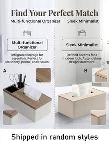 1pc PU Leather Tissue Box Holder, Rectangular Tissue Box Cover For Napkins, Rectangular Tissue Holder, Suitable For Bathroom, Home, Office, Beige, Random Style Shipped - Beige - View 11