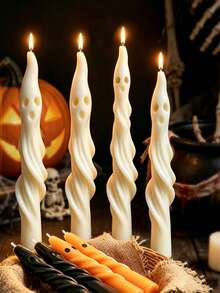 1pc Halloween Long Ghost Pillar Scented Candle, Fun Creative Atmosphere Decor, White Mummy Shaped Handmade Soy Wax Candle, Suitable For Halloween Party Home Decor Holiday Gift Candle - 1pc - View 5