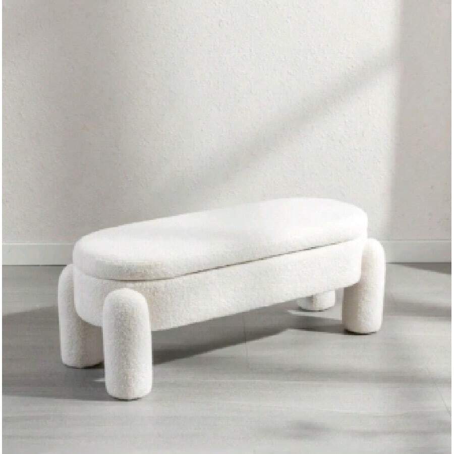 Panca portaoggetti Chairus in pelle sintetica, seduta imbottita in peluche con spazio di archiviazione nascosto, moderna, per letto e ingresso, pouf per corridoio e camera da letto - Bianco - Visualizzare 1