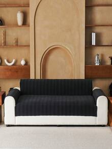 1pc Geometric Textured Solid Color Quilted Sofa Cushion, Minimalist Style, Non-Slip Back, Pet-Friendly, Soft Multi-Functional Anti-Dirt Anti-Dust, Holiday Decor Sofa Cover, Suitable For Backrest, Armrest, All Seasons - Black - View 4