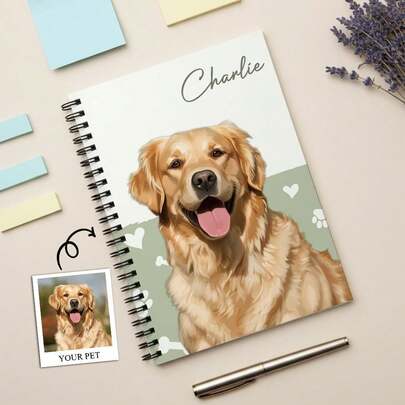 1pc Personalized Pet Portrait Spiral Notebook Custom Dog Name Journal Cute Puppy Art Cover Pet Lover Gift