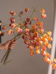 1pc Artificial Physalis Pod Artificial Lantern Spray Faux Chinese Japnese Lantern Branch 38inch Fake Fall Plant For Autumn Home Aesthetic Decor Festival Thanksgiving Decorations - Multicolor - View 2