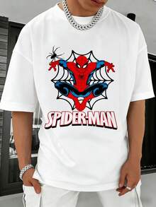 MARVEL Spider-Man Web Graphic T-Shirt For Men, 100% Cotton Loose Fit Streetwear Tee, Great Gift - 白色 - 查看 3