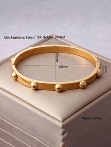 1pc 304 Stainless Steel Gold Color Bracelet, Elegant & Fashionable, Non-Fading, Minimalist Design, Suitable As Gift For Women - Spherical Bracelet - View 12