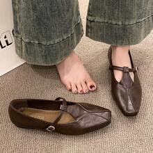 2026 Spring/Autumn New Square Toe Mary Jane Shoes, French Style Comfortable Soft Bottom Casual Shoes For Women - Brown - View 9