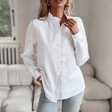 Camisa de otoño para mujer con mangas largas con volantes y mangas abullonadas - azul claro - Ver 2