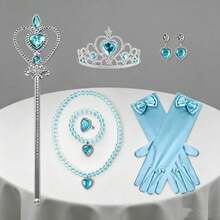 7pcs Clothing Accessories Set, Suitable For Adult Costume, Includes Crown Set, Necklace, Bracelet, Earrings, Ring, Gloves, Perfect For Daily Wear And Holiday Dress-Up,Halloween - Blue - View 1