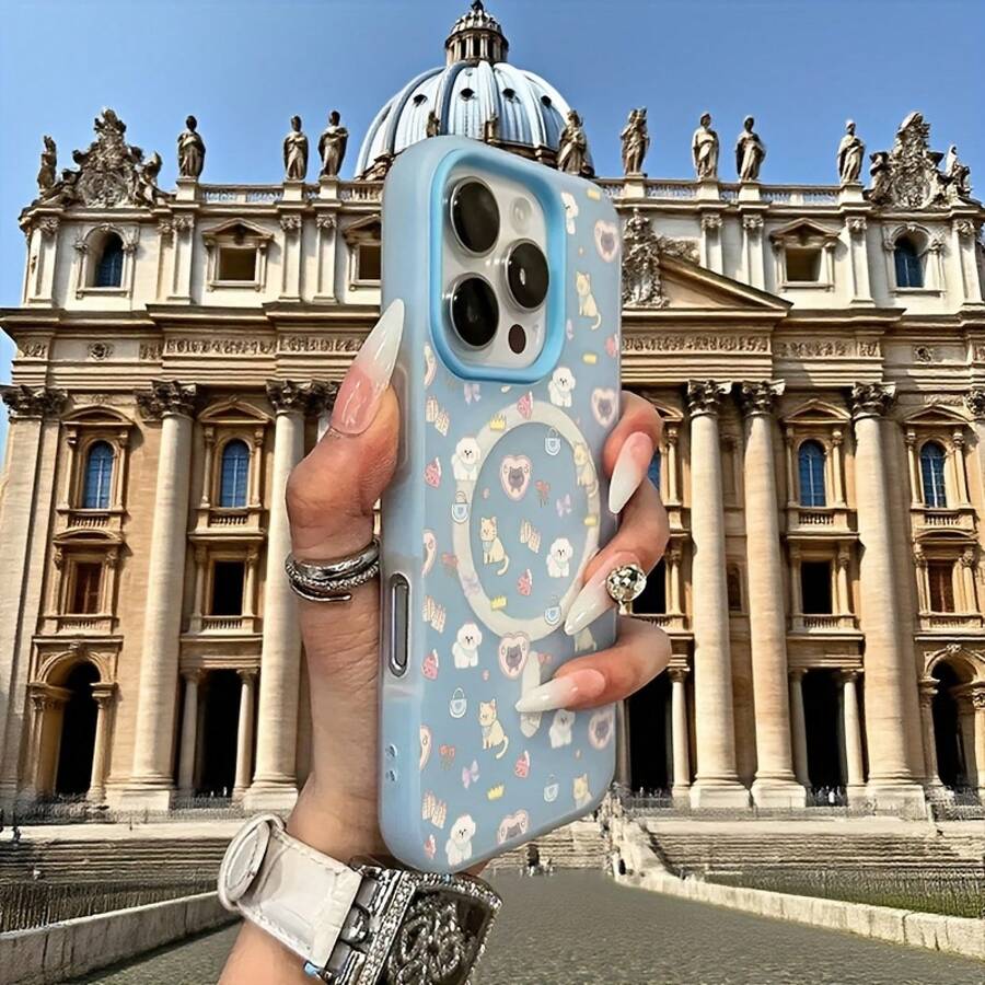 Phone Case - Animal-Themed Mobile Phone Case With A Minimalist Macaron Color And Jelly-Like Texture, Featuring A Two-In-One Magnetic Wireless Charger. Perfect For Halloween, New Year, Christmas, And Easter Gifts For Family And Friends - 藍色 - 查看 1