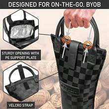 opux - Bolsa de vino para una sola botella bolsa aislada para enfriar vino de viaje para picnic o playa regalo térmico y portátil con un soporte para botellas funda de transporte para mujeres - Cuadro negro - Ver 5