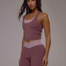 Sport Parte superior activa con espalda cruzada y capas, conjunto activo de actividad, entrenamiento, gimnasio, pilates, fitness, uso diario casual, atuendo de primavera de cuarzo ahumado, verano, vacaciones, Y2K - Rosa - Ver 5