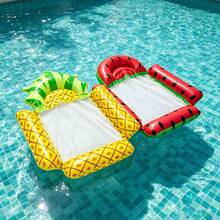 1pc Watermelon Design Foldable Water Hammock, Summer Inflatable Floating Adult Swim Mat, Perfect For Beach And Water Sports, Beach Essential, Beach Accessory - Four-tube Inflatable Float - Yellow Pineapple - View 3