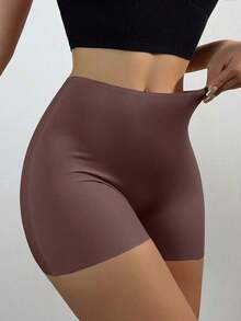Pantalones cortos de seda de hielo sin costuras para mujeres con diseño antiluz y de borde que no se enrolla, calzoncillos tipo bóxer de cintura media para usar como ropa interior - Marrón - Ver 1