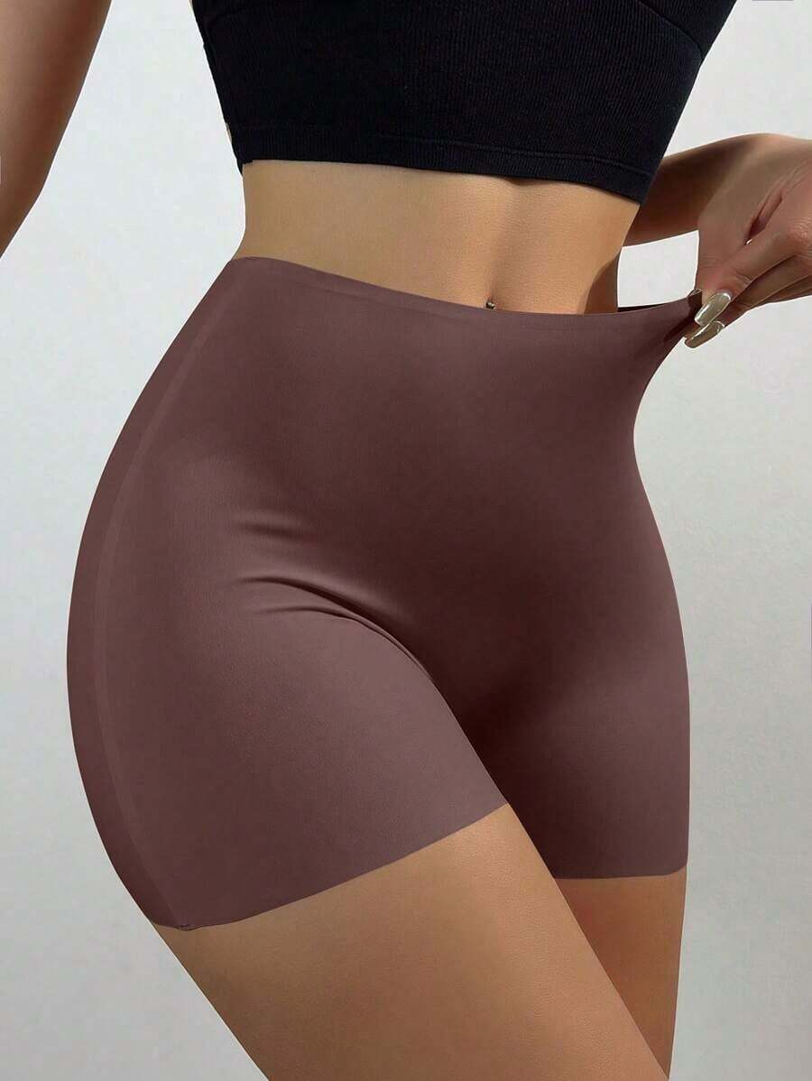 Pantalones cortos de seda de hielo sin costuras para mujeres con diseño antiluz y de borde que no se enrolla, calzoncillos tipo bóxer de cintura media para usar como ropa interior - Marrón - Ver 1