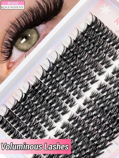 KOUUNOTENN Large Capacity 60D Mix 9-16mm 252pcs DIY Cluster Lashes, Left And Right Eyes Soft And Comfortable False Eyelashes Fluffy Eyelash Clusters Long-Lasting Lashes Perfect For DIY At Home, Beginner Friendly
