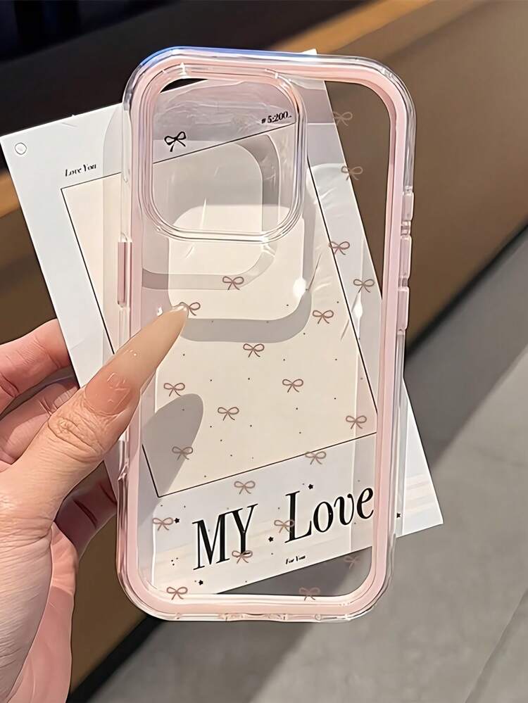 1pc Pink Framed Transparent Minimalist Lens Protection Anti-Fall Anti-Collision Polka Dot Bow Decor Phone Case, Personalized For IPhone 16 Pro Max, 17/16/15/14 Plus/13/12/11, Air, Suitable For Samsung Series - Multicolor - View 2