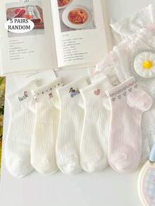 5 Paar Damen süße niedliche weiße rosa atmungsaktive Schleife Herz Hundemuster kurze Socken Knöchelsocken Crew-Socken, geeignet für tägliche Freizeitkleidung, zufällige Farben - Verschiedenfarbig - Übersicht 13